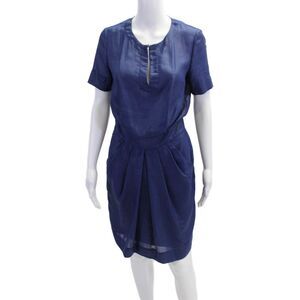 Cut25 Womens Short Sleeve Y-Neck  A-Line Knee Length Dress Blue Size 4